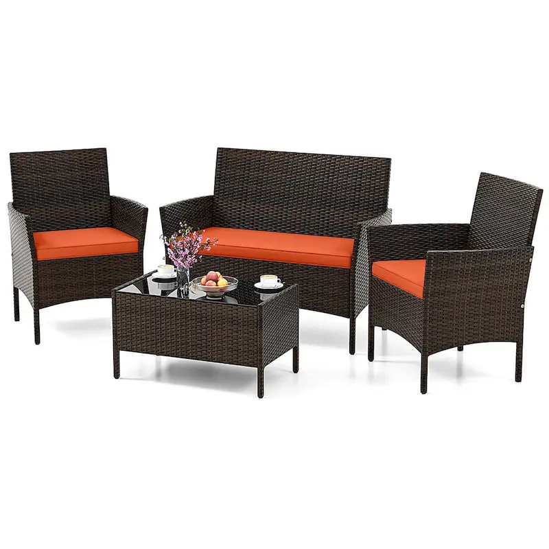 79bd912a7450f7c530be16311122dbe6650ff117931ee6c58bff3959419bfa89 Costway 4 PCS Patio Furniture Set with Washable Cushions and Tempered - See Details(Blue)