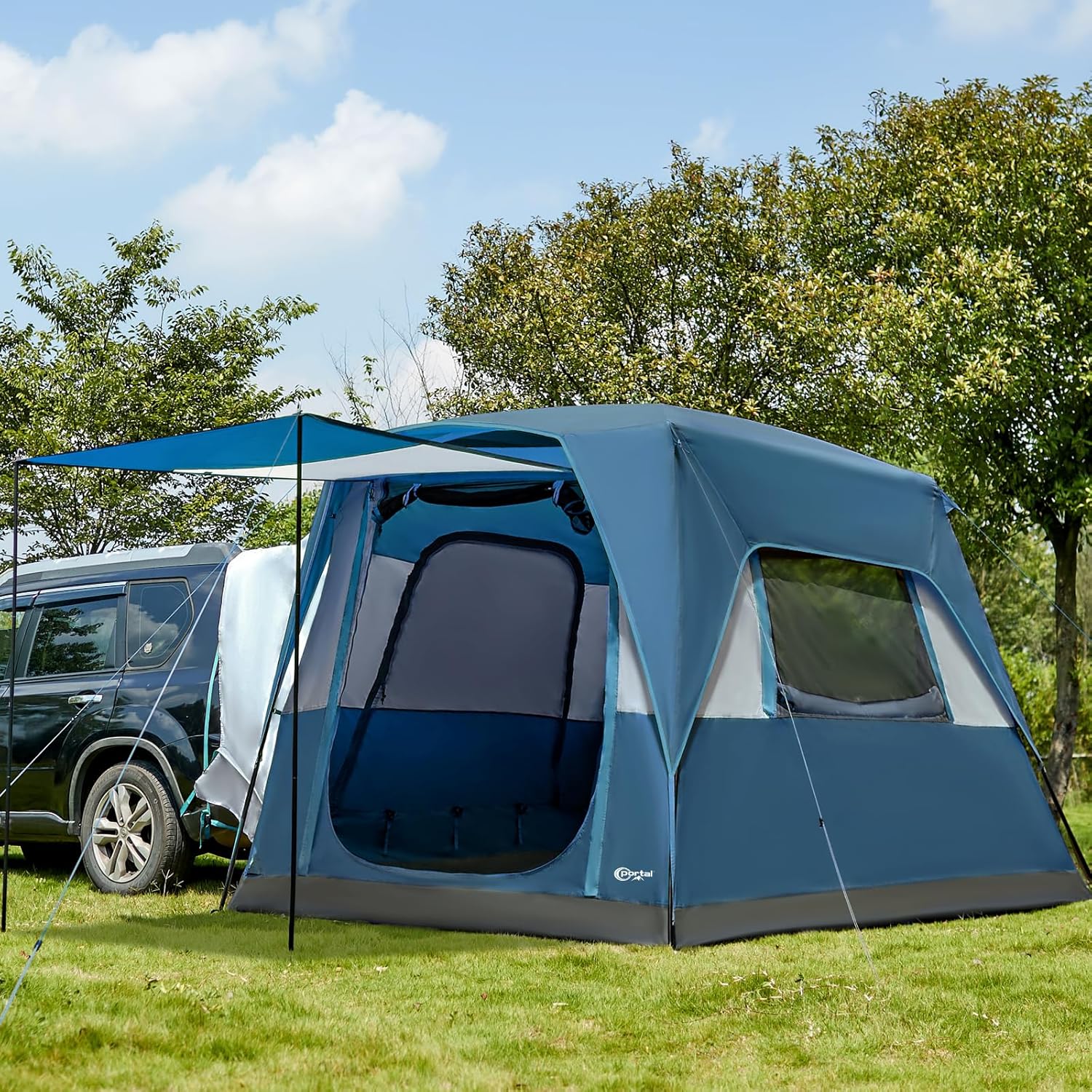 79c850ae84dabc6d39b4a3152b31022528ad6fe833f2a21fcb36b9a973c93bf7 Portal 5-Person SUV Tent with Porch, 2-in-1 Car Camping Tent, Water-Resistant Windproof, Trunk Tent with 2 Doors for Travel Outdoor Adventures
