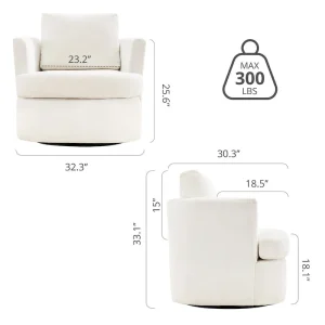 Modern Chenille Upholstered Swivel Accent Barrel Chair Set Modern Swivel Armchair for Living Room(Beige)