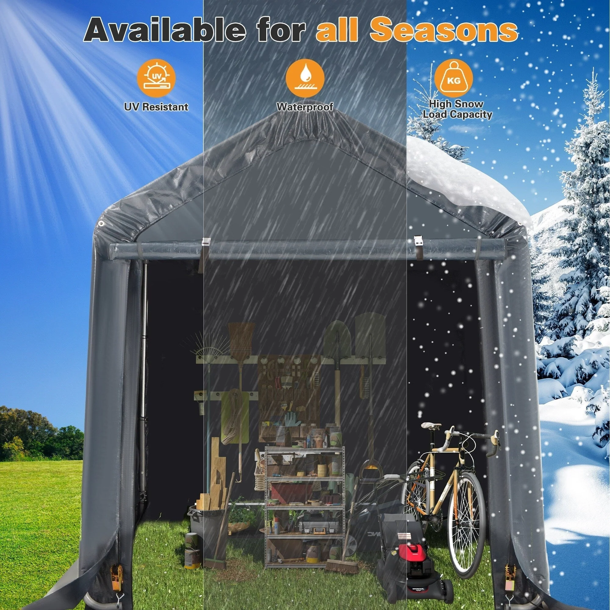 7a7c54c65ae5b776c32362cd0ee588911e8236485330c5739f823edfda400074 Outdoor Storage Shed and Carport Canopy: Portable Shelter for Bikes, Motorcycles, and Garden Storage(5' x 7.2'/Dark Grey)