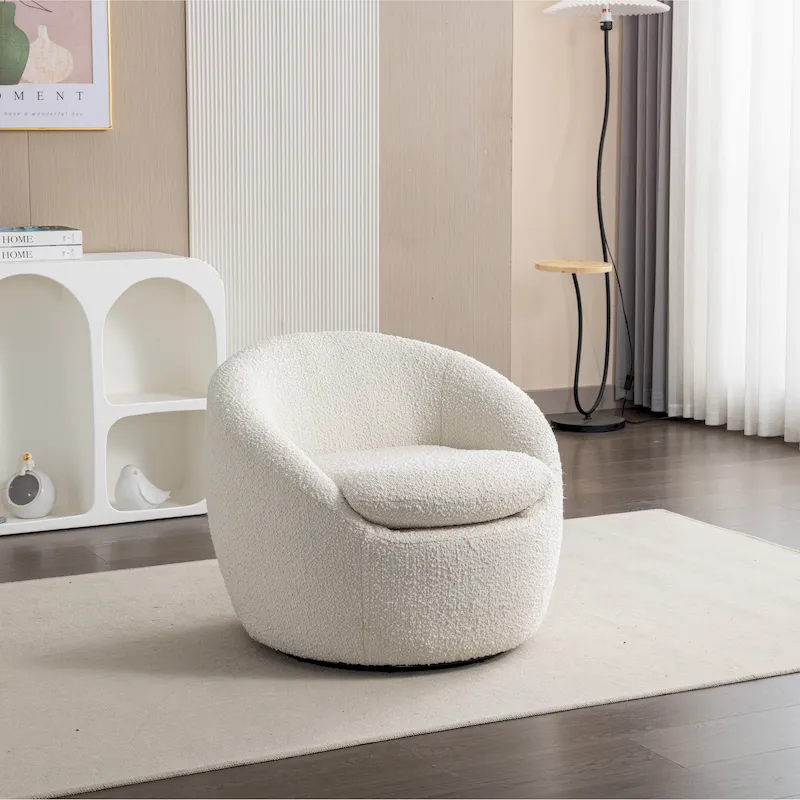 7b5807c597b2f8f11642a0e4f885badda9dc7bbcaeef1df726dbad42eab9912e Swivel Barrel Chair - 360¡ã Rotation - Boucle Fabric(White Teddy Boucle)