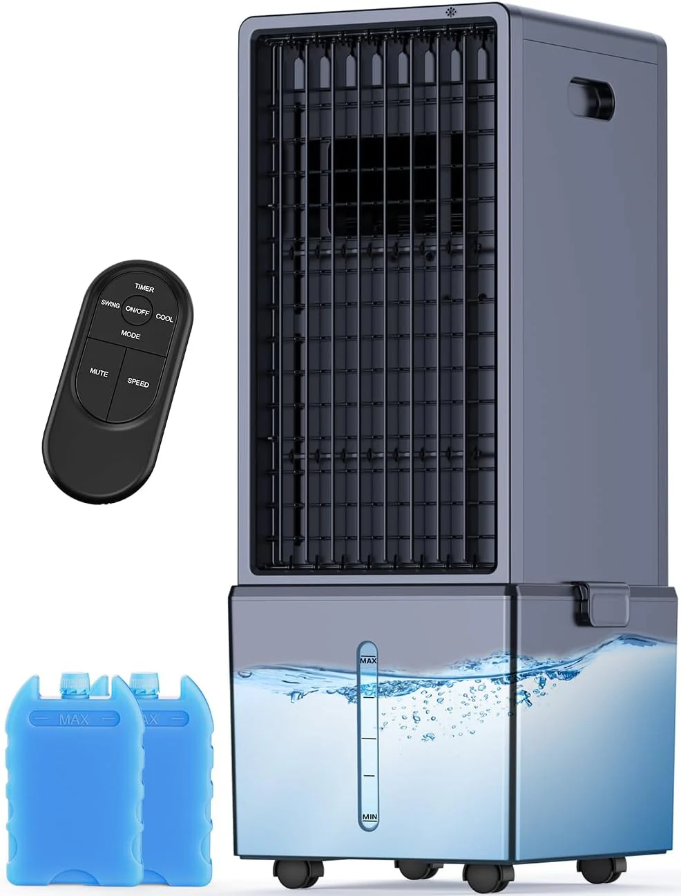 7bb0e4ae75c0204b1bd2602d968fd69afb404087356e690e0d326860cfa66674 Portable Air Conditioners w/Remote, 4 Modes 3 Speeds, Waterless Alert System 2.4-Gal Tank for 20H Cooling, 12H Timer for Auto Off, 3-IN-1 Evaporative Air Cooler for Room Bedroom Home(Grey)