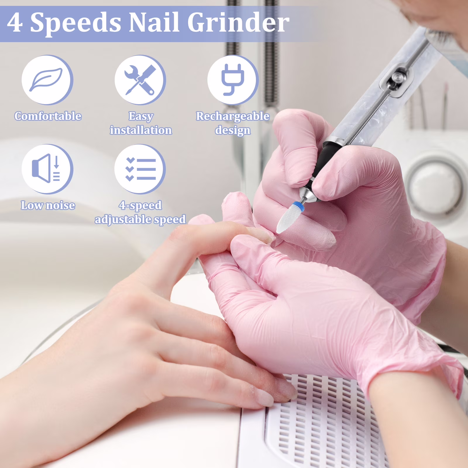 7be42253ca9fee792be790c224797c73c4232f6fe89f1987fcda3f9ae0a18cc5 FYJUCPA Aluminium Alloy Electric Nail File Kit for Thick Toe Nails Rechargeable 4 Gears Electric Nail Drill Machine Low Noise Electric Nail Grinder for Various Nails and Shapes