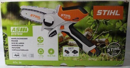 7bec37c246a50b8b8ea66acf81b66ed700ac5b0fff81c77cad8d096dd446bbf8 STIHL GTA 26 PRUNER CHAINSAW W CARRYING CASE, BATTERY AND CHARGER.