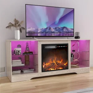 Bossin 58 Fireplace TV Stand with 18 Electric Fireplace,Modern Entertainment Center for 65 TVs,TV Console(Grey)