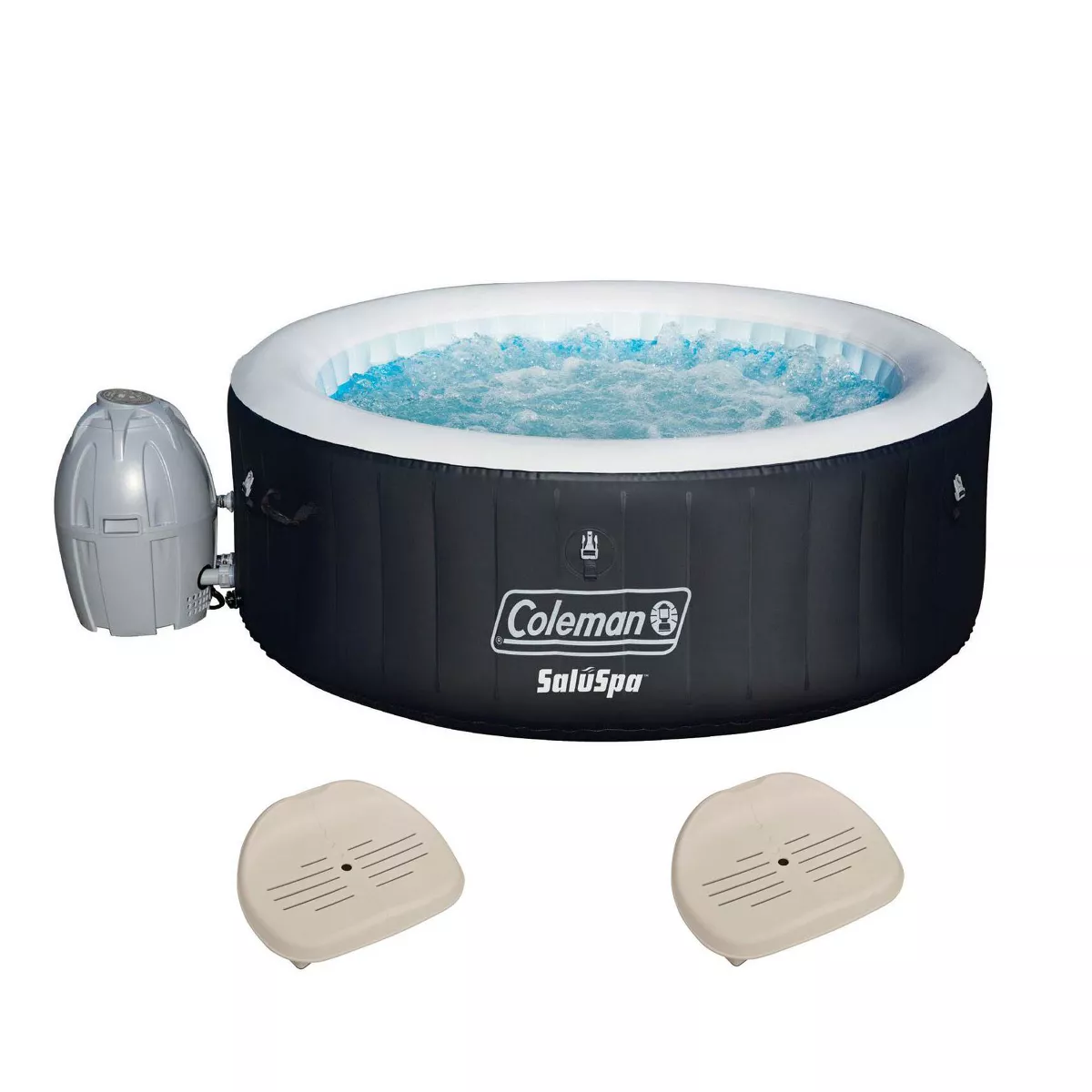 7cdb90bb2e678616221adeaa260a28790aff986a500cd3bba357d47fb43d9b60 Coleman SaluSpa 4-Person Inflatable Hot Tub with 60 AirJets Adjustable Seats