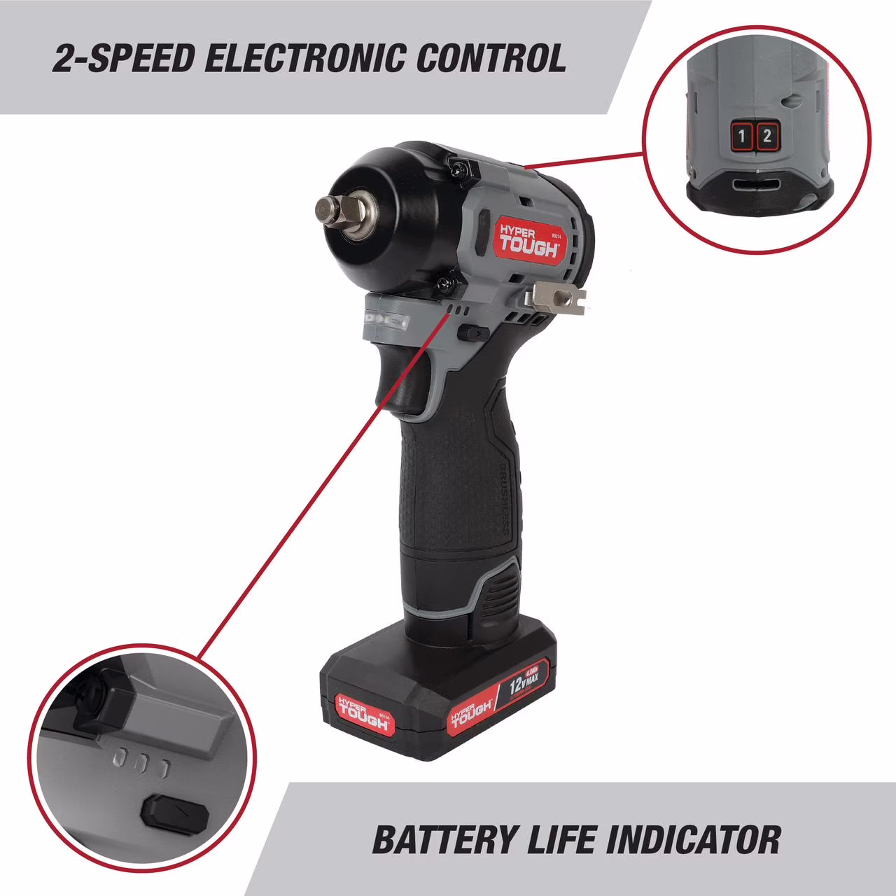 7d2378ef354626a390aabdee0e05d3cf44d9877f011d35d5c786b3ffcfe0ee6a Hyper Tough 12V Max Cordless Brushless Impact Wrench with 4.0Ah Lithium-Ion Battery and Charger, 225 ft-lbs Torque