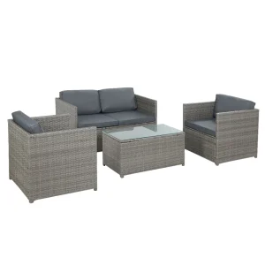 Gardeon 4-Piece Outdoor Sofa Set Wicker Couch Lounge Setting Grey