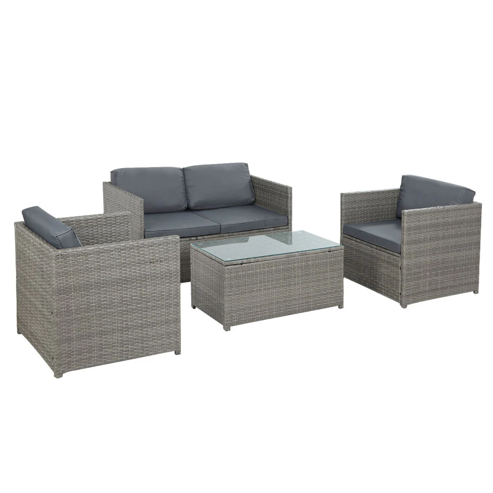 7da583ee80587549df4437d51e7289e2fca5e0c9abd9d159a7578e902a5cda0b Gardeon 4-Piece Outdoor Sofa Set Wicker Couch Lounge Setting Grey