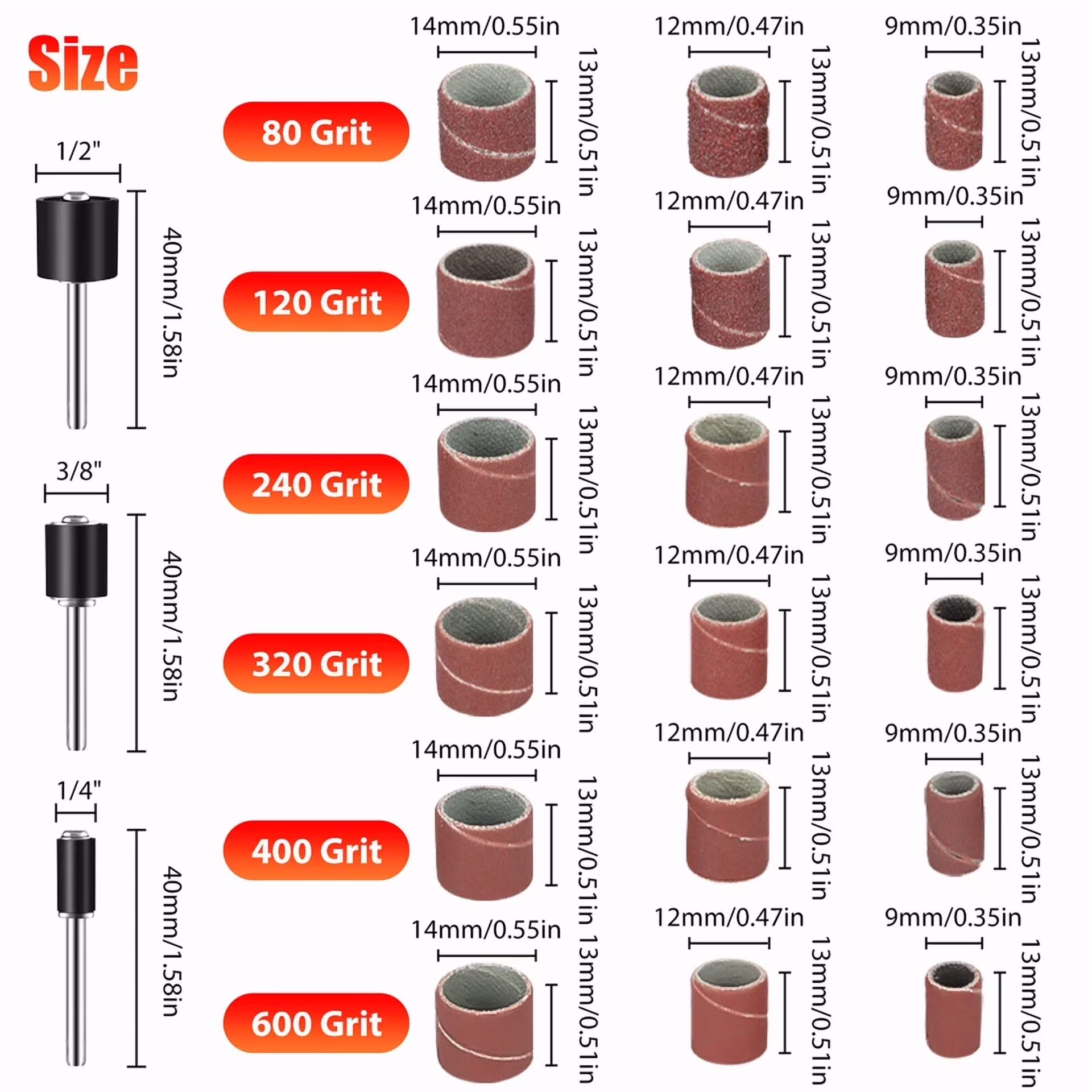 KNACK - 384Pcs Sanding Drum Nail Sander Drill Bit Kit For Dremel Accessories Rotary Tool