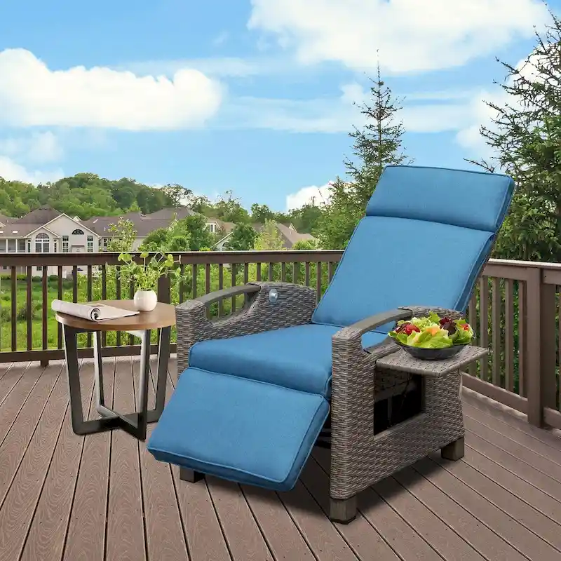 7e3e2ec4e96bf555a8ac48036b3268a4cd24e231f0fec28ef6d5c5110183d764 Outdoor Recliner Chair,Patio Recliner with Hand-Woven Wicker,Flip Table Push Back,Adjustable Angle,Reclining Lounge Chair(Blue)
