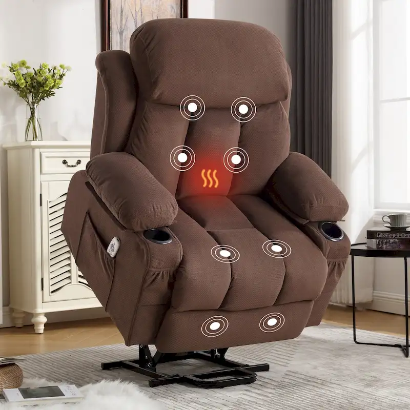 7e8502a6062d248b3d9fe4dcf0b3718b1e48ca55a8e9e2079e080fe1d550e189 Grey Power Lift Recliner with Heated Massage, USB Charging, Remote Control, and Convenient Side Pockets for Seniors(Brown)