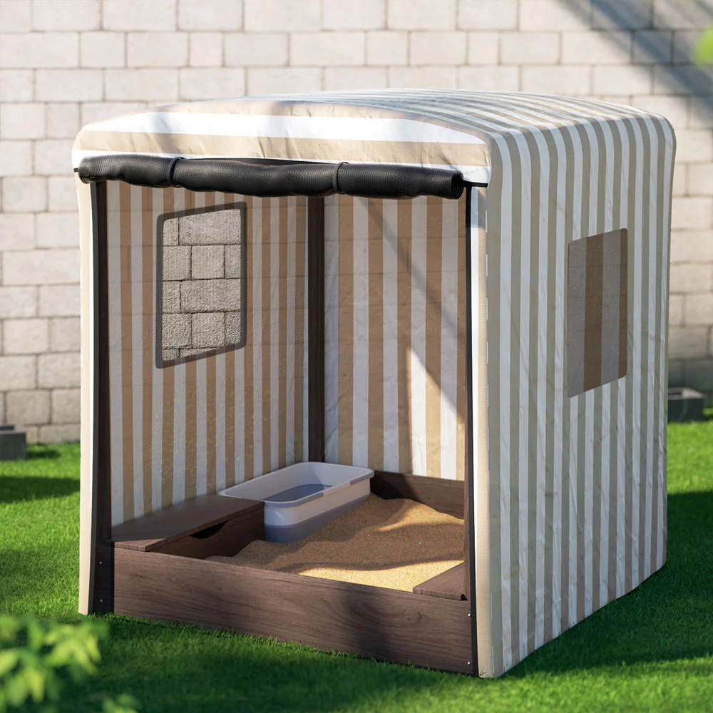 7e881115486e538f9f1e410013e6138ba83e068aab79a3f32b66461253d2b6a8 UV-Resistant Wooden Sandpit with Canopy and Storage Keezi