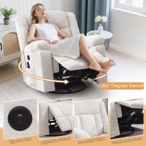 Rocker Recliner, Glider Recliner Chairs for Adults, 360¡ã Swivel Rocking Chair with Massage and Heating, Nursery Chair with Storage and USB Charging for Living Room, Bedroom, Nursery(cerulean-blue/swivel-rocker-recliner)