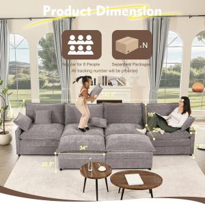 108 Inch U Shape Sofa Sectional Sofa Comfortable Cloud Sofa with Removable Footstool(Black/108