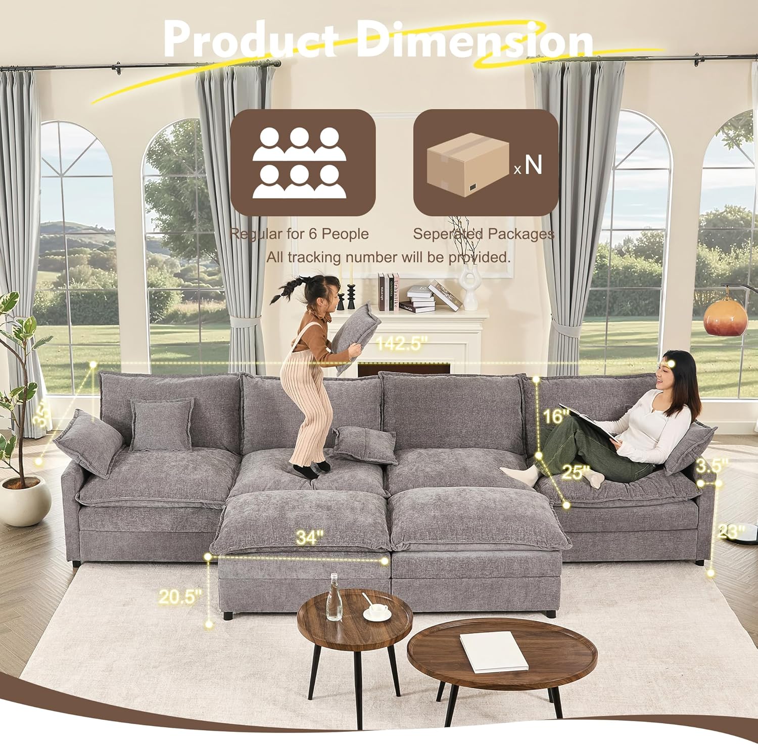7f82ce42dba075e45da4b03853e2b37af2abe8584af7cafdc6a10dc95ced74b3 108 Inch U Shape Sofa Sectional Sofa Comfortable Cloud Sofa with Removable Footstool(Black/108" - U Shape)