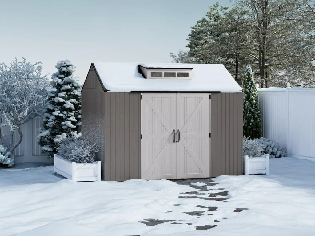 7f936652e90a97f50a4df945d01dd95d5921f453aef9834179614e463ffb3d28 Rubbermaid Resin Outdoor Storage Shed With Floor (7 x 7 Ft) Weather Resistant Gray Organization for Home/Backyard/Garden Tools/Lawn Mower/Bike Storage/Pool Supplies(7'x7'/Gray)