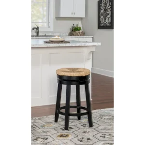 Maya Backless Swivel Counter Stool with Seagrass Seat(Navy Blue)
