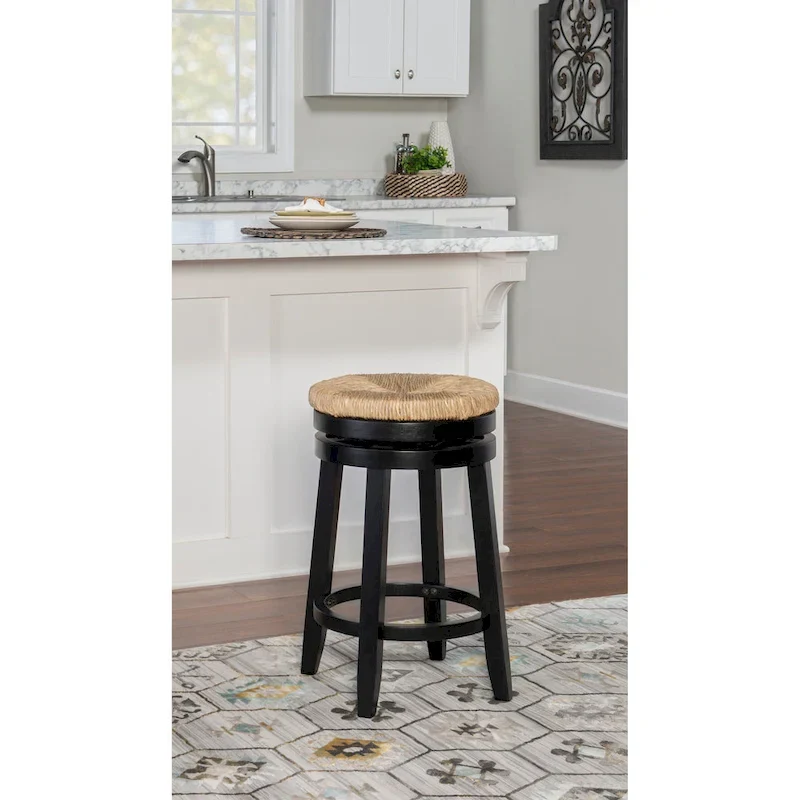 7fe5f7902a7f03c8a58d4327de4129fdd80a70c1618e284354c8df666f28e14e Maya Backless Swivel Counter Stool with Seagrass Seat(Navy Blue)
