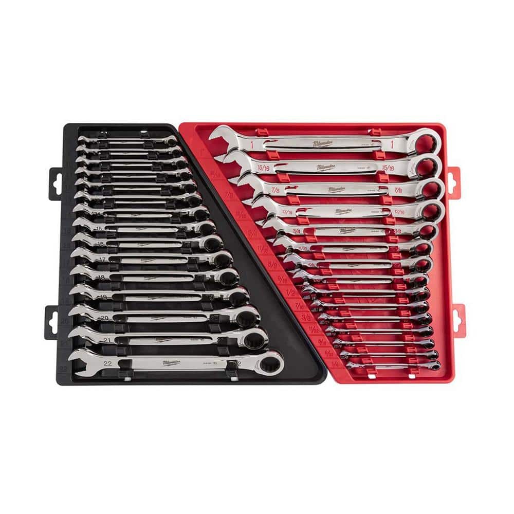 80019054721187aa0689c60496a3e63caf6119b9f8fd527f69eb8deb43f3e968 2025 SAE/Metric Combination Ratcheting Wrench Mechanics Tool Set (30-Piece) 48-22-9416-48-22-9516