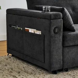 54 Pull-Out Sleeper Sofa Bed, 2 Seat Recliner Sofa Bed with Storage, Lumbar Pillow, USB Power Outlet(Beige)