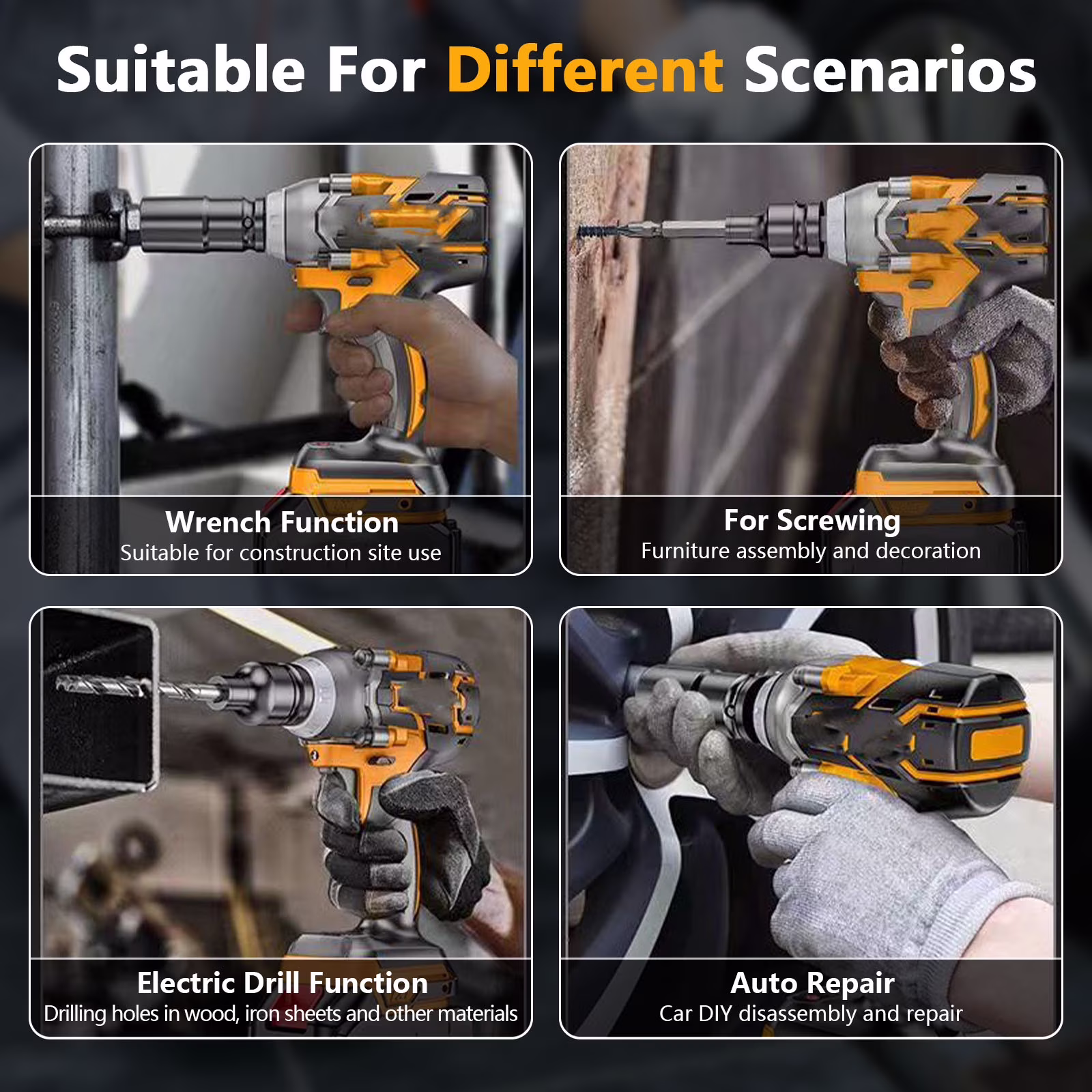 Gijjgole Cordless Impact Wrench, (300N.m) Brushless 1/2 inch Impact Gun, 3000RPM High Torque Impact Gun with 6.0 Ah Battery, Charger, 4 Sockets, Electric Impact Wrench for Car Home