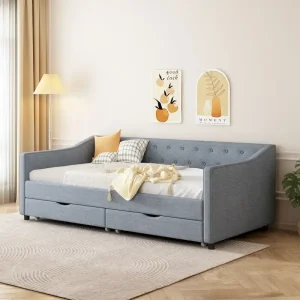 Twin Size Daybed with Drawers Upholstered Tufted Sofa Bed(Light Grey)