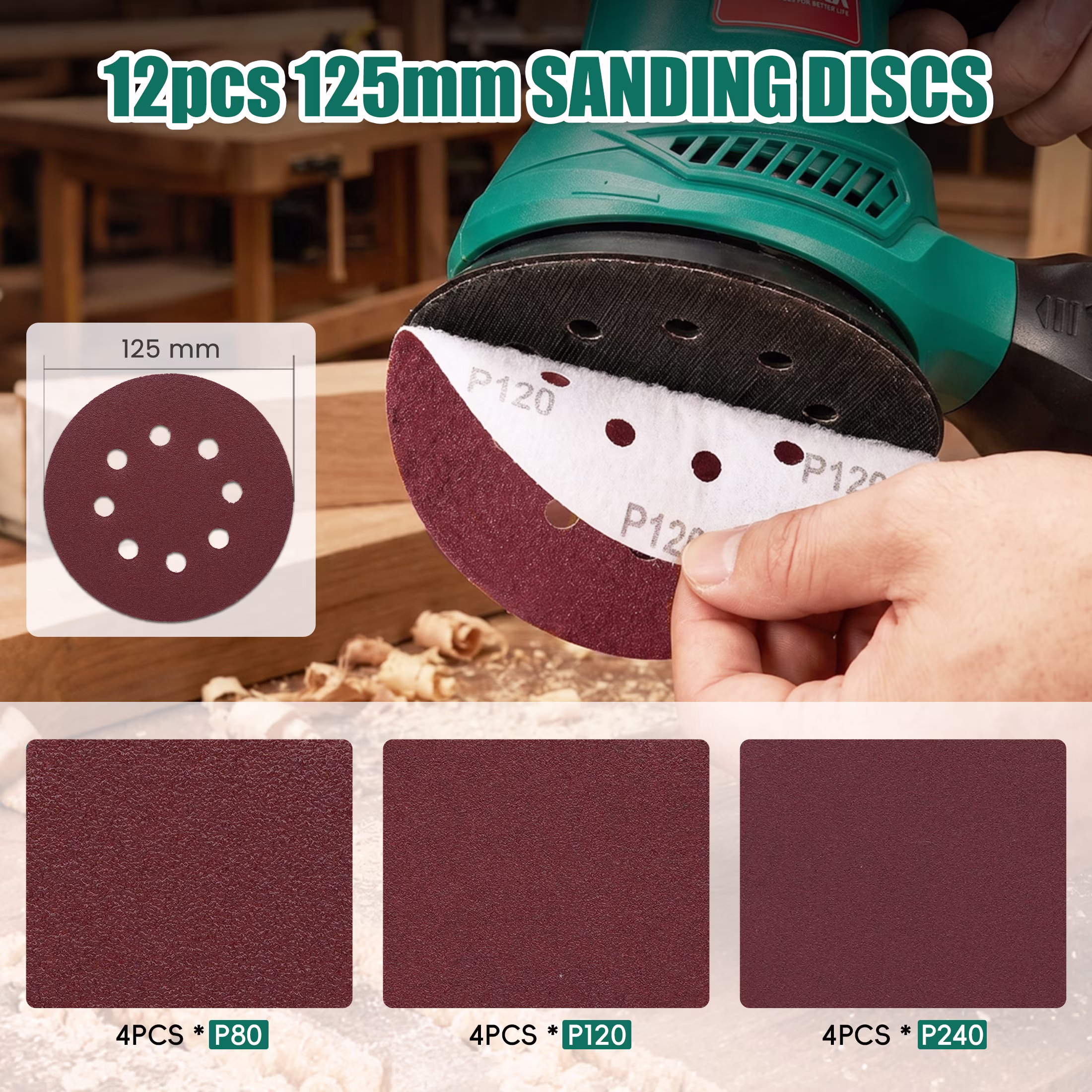 806fb1b213565658f35ce051441b3b87dea60a3cbfd5ad2399bd874978627e4d HYCHIKA 5-inch Random Orbital Sander, 13000 RPM 6-Speed with 12 Sandpapers & High Performance Dust Collection System for Wood Finishing and Polishing