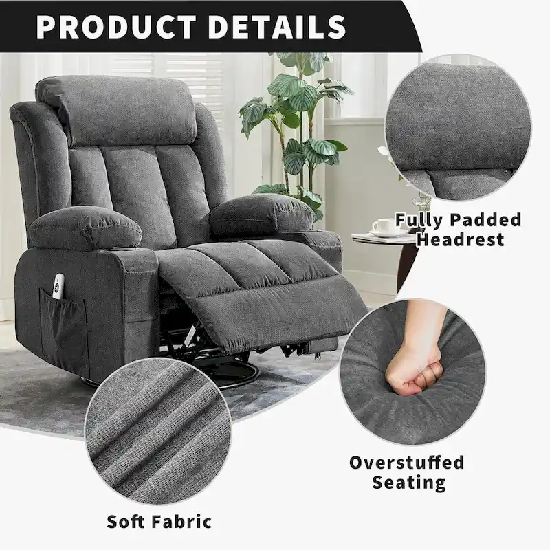 8122d11d4f5651a8a972ac21b0d8222db429fc9d05168fe543517b1435afd047 Recliner Chair, Rocking Chairs with Massage and Heat, Side Pockets and Cup Holder(Grey)
