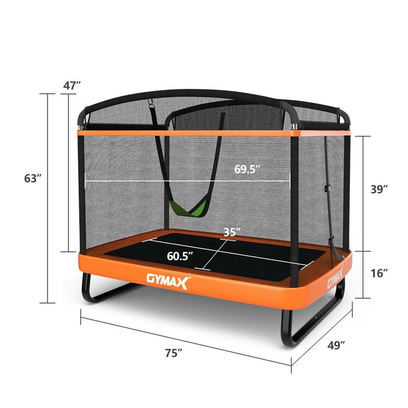 814789ac322fda27a15ffa03bb799e116224c26c62afaf9bec22c162aa64ce92 6 FT Kids Trampoline with Swing Safety Fence, ASTM Approved Toddler Rectangle Trampoline for 3-8 Year Old(Blue)