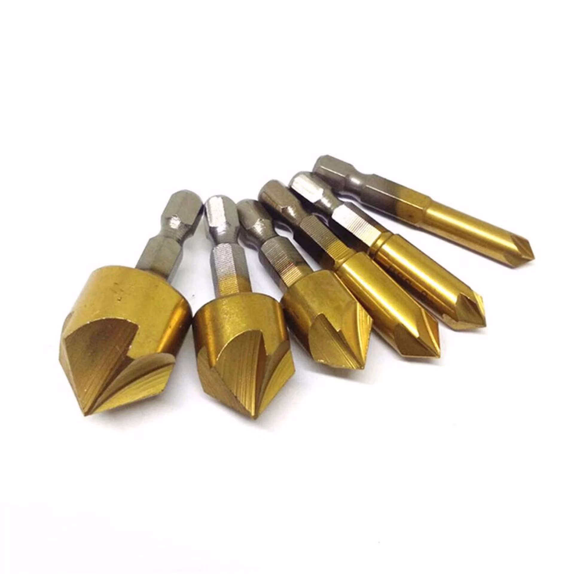 81aedbf22d0fe1b7f2a91e3c97fb8135136803e0d17d6449c27a4d1b055c0825 6X Countersink Tool Bit Set 1/4'' Hex Shank Counter Sink For Steel Metal Wood H