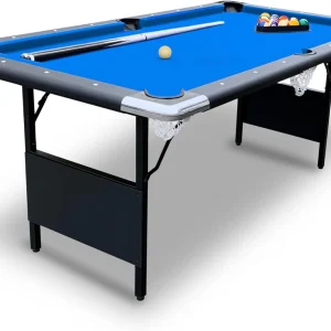 Hathaway Fairmont 6 Ft Portable Pool Table, Adults Folding Billiards Tables for Game Room with Easy Foldable Storage, Includes Full Set of Billiard Balls, Cues, Chalk  Brush(Blue/Pool Table)