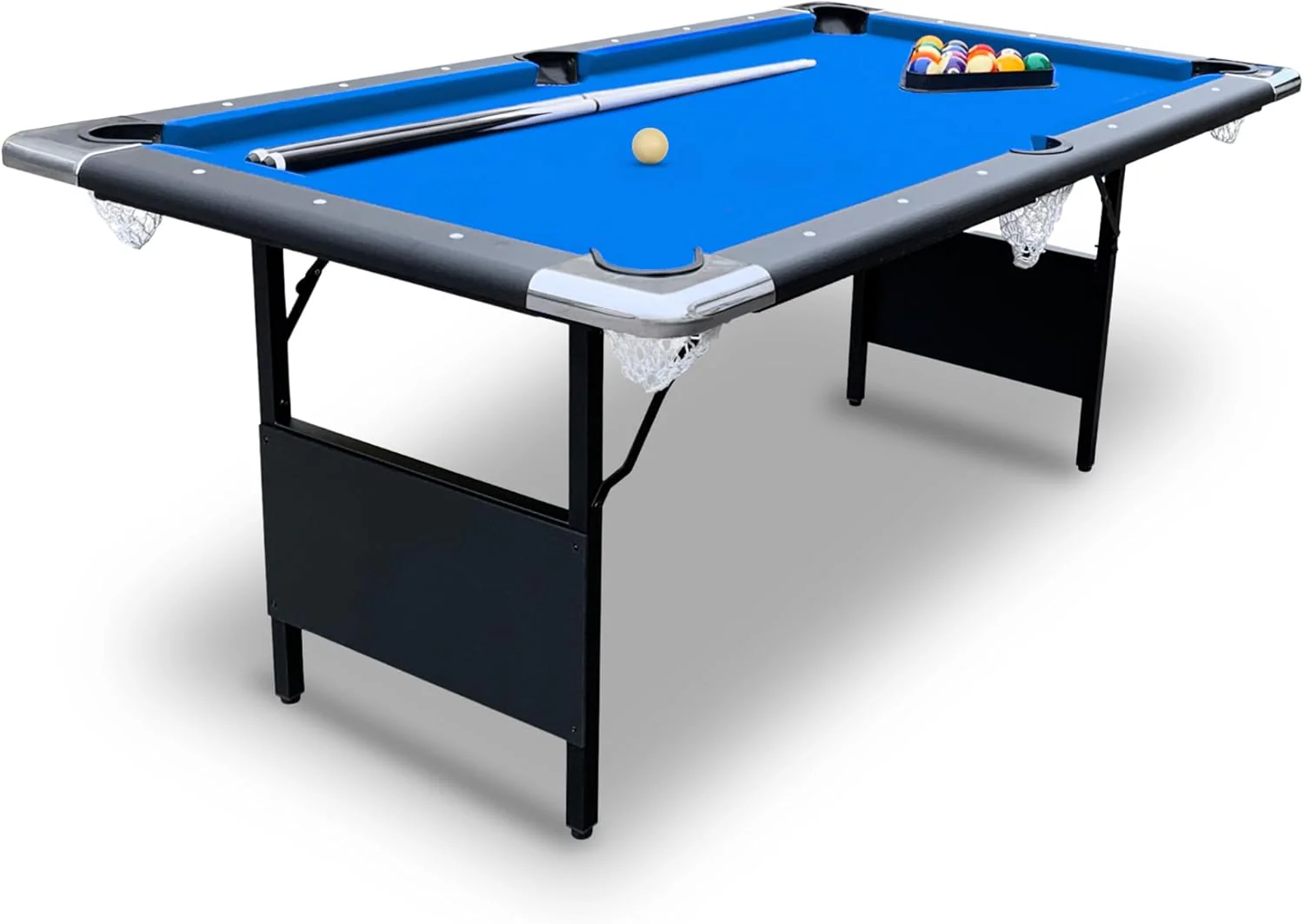81ff709d8c5e6466a6407b83ad33a7e49b7eebb7288e4b574a17ea8061ece89a Hathaway Fairmont 6 Ft Portable Pool Table, Adults Folding Billiards Tables for Game Room with Easy Foldable Storage, Includes Full Set of Billiard Balls, Cues, Chalk Brush(Blue/Pool Table)