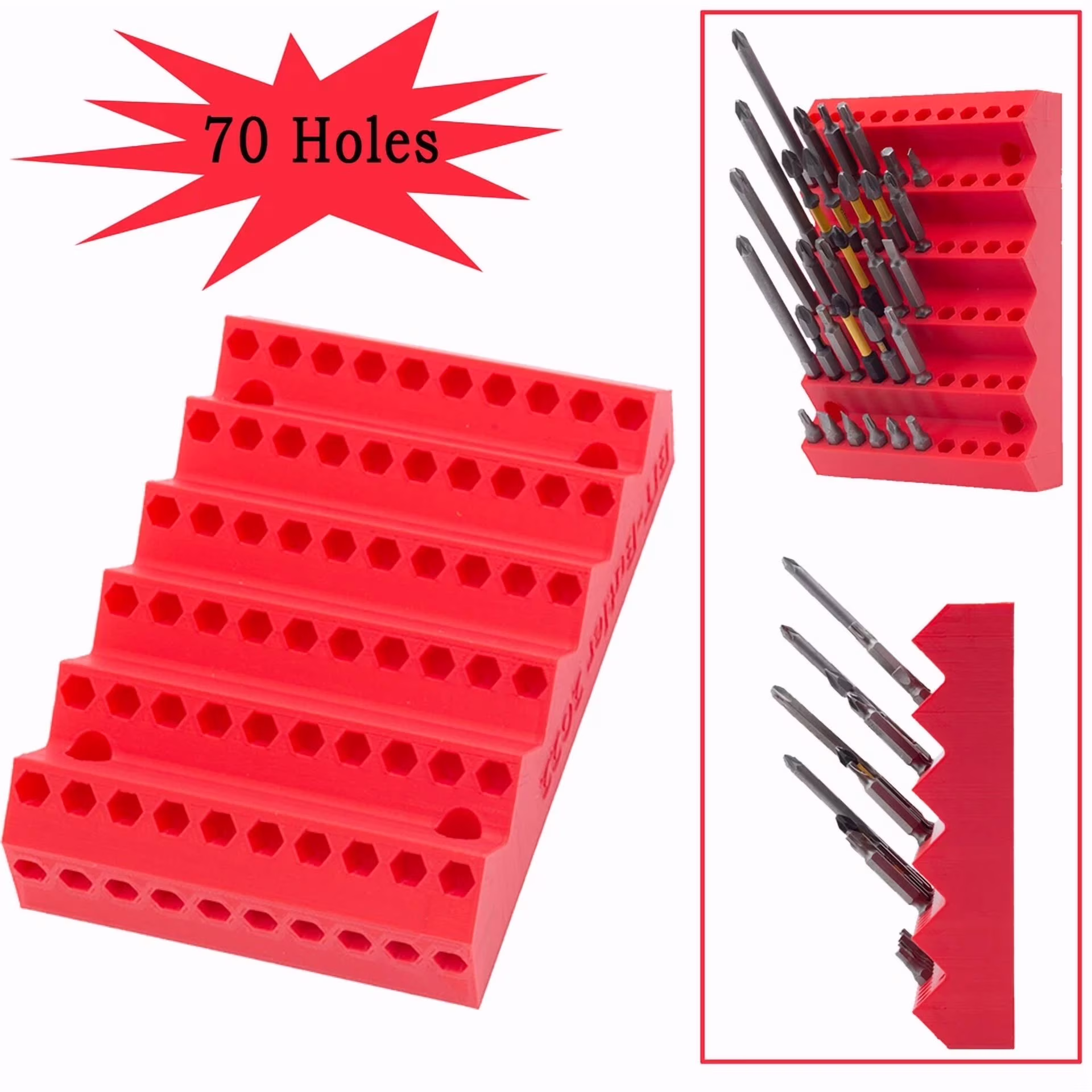 KNACK - New 70 Slots Hex Drill Bits Tool Holder Wall Mount Drill Bits Organizer Case Us