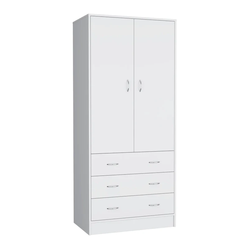82b7d7a8b28413a1fa09363fbb12e7a6031a575b375d662b7d6ac99e9f200c2a 19 Modern Double-door Armoire with 3 Drawers and 1 Hanging Rod for Bedroom(White)