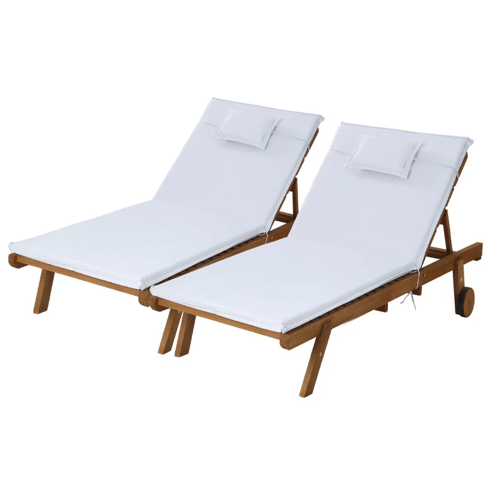 82c8d1fd9049f1309547bf2e63391bc1cd19c89c792183574c90e20174835e9b Gardeon 2x Sun Lounge Wooden Lounger Outdoor Furniture Day Bed Wheel Patio White