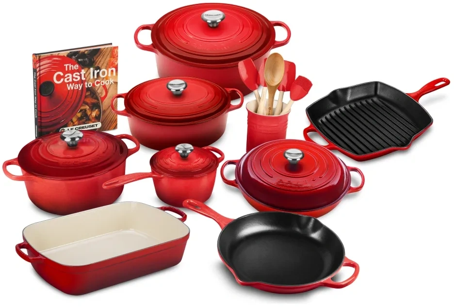 82cfd078f3019f30e7011607755e09716f84380a7c9628c7ae40ddb62cf76c32 21-piece Signature Cast Iron Cookware Set(RED)