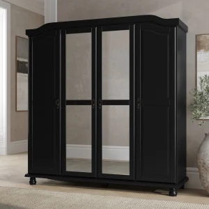 Palace Imports 100% Solid Wood Kyle 4-Door Wardrobe Armoire with Solid Wood or Mirrored Doors(White)