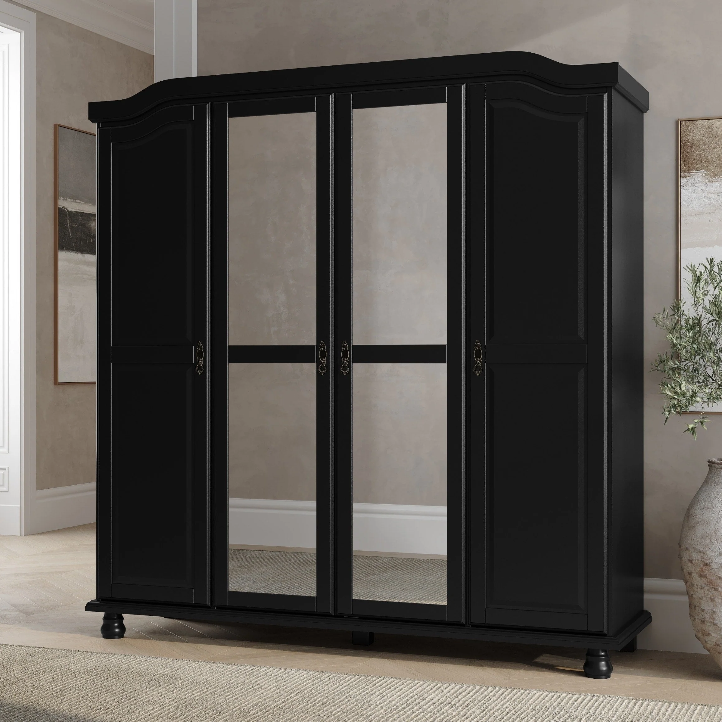 8366a5dc7d7f0206a1782ed5f9086b6aa5cf166d9a11754b208e6dcde3a884ef Palace Imports 100% Solid Wood Kyle 4-Door Wardrobe Armoire with Solid Wood or Mirrored Doors(White)