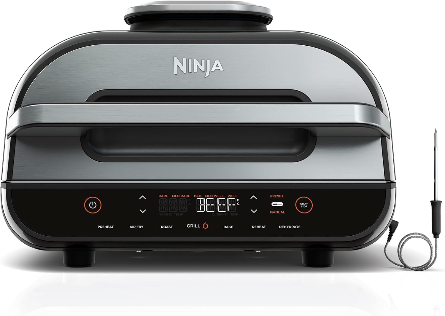 842beff2c614bfa4cb4cf9ce39be80f5f3541aab7176b26b4d80692405bed864 Ninja Foodi Smart XL Grill Air Fryer, Multi-Functional Includes Cooking Pot Crisper Basket, AG551ANZ, Stainless Steel Black