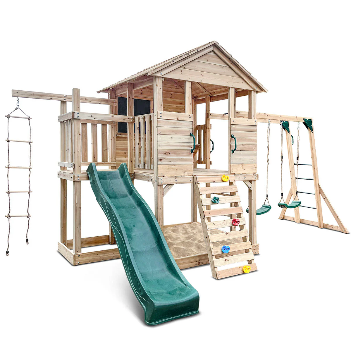 844138ba806d0d139d2219eacef9183d2597cda44208f6918e4ca8e116ca5c20 Lifespan Kids Kingston Cubby House with 2.2m Green Slide