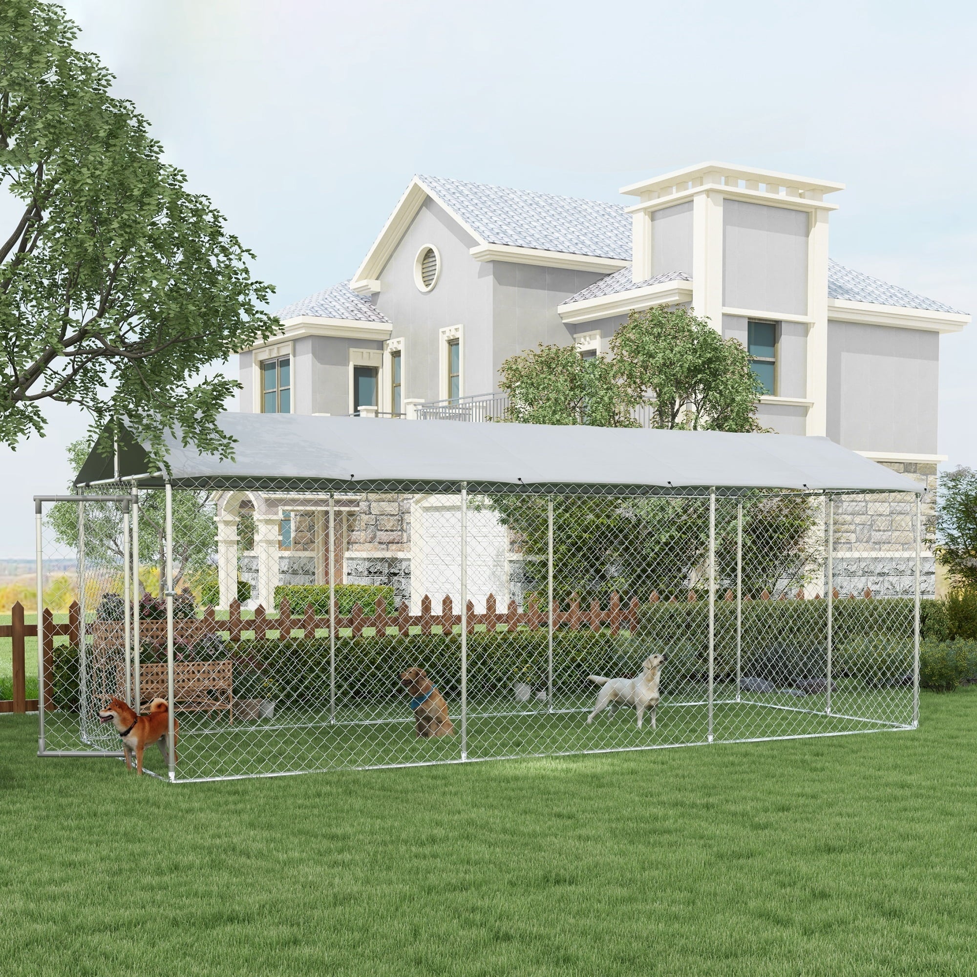 84a7f1b0f5bab62fc7bb8112e9887d8bc82e5ca77421a87eafea5a6d0ebeb274 PawHut 19.7' x 7.5' x 7.5' Outdoor Dog Kennel W/ Waterproof Roof