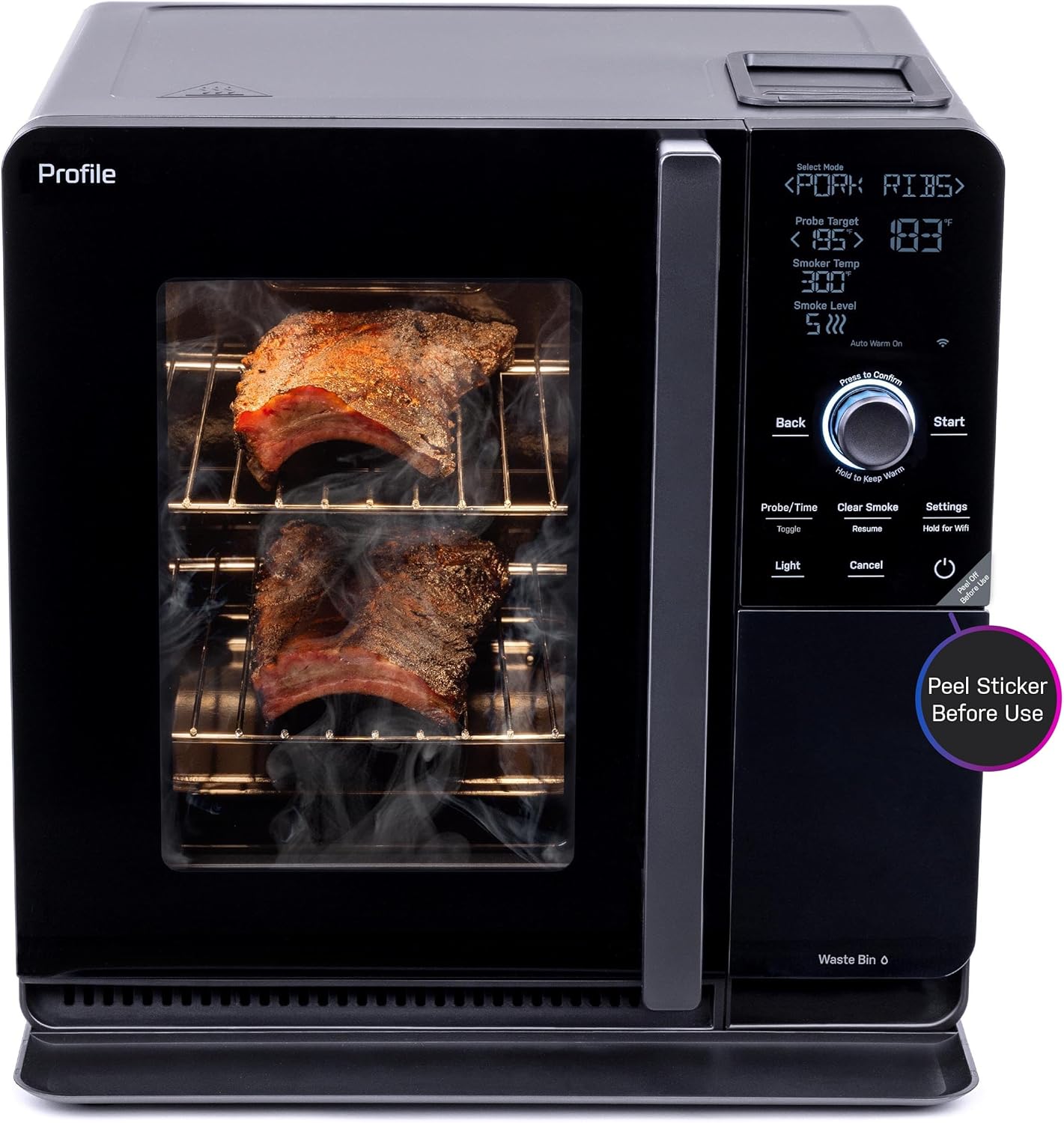 84ef311d24fe8a1a8a2320fb581ff22b070903f2fc7ea197204d712b12c3d6fa Smart Indoor Pellet Smoker, with Active Smoke Filtration, 5 Smoke Control Settings, WiFi Connected, Electric, Countertop BBQ Appliance, Black
