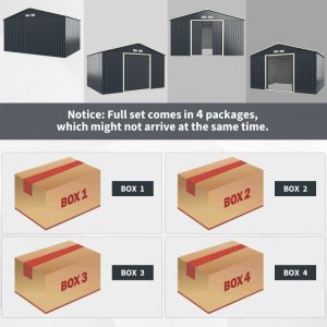 11 x 8 Feet Metal Storage Shed for Garden and Tools with 2 Lockable Sliding Doors(11 x 8 Feet Metal Storage Shed/Gray)