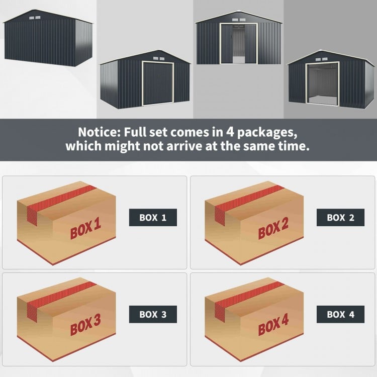 8539e3e05bd27ee797144eb41f52fced05193ae099f2d1bfe2239ecfdf09a152 11 x 8 Feet Metal Storage Shed for Garden and Tools with 2 Lockable Sliding Doors(11 x 8 Feet Metal Storage Shed/Gray)