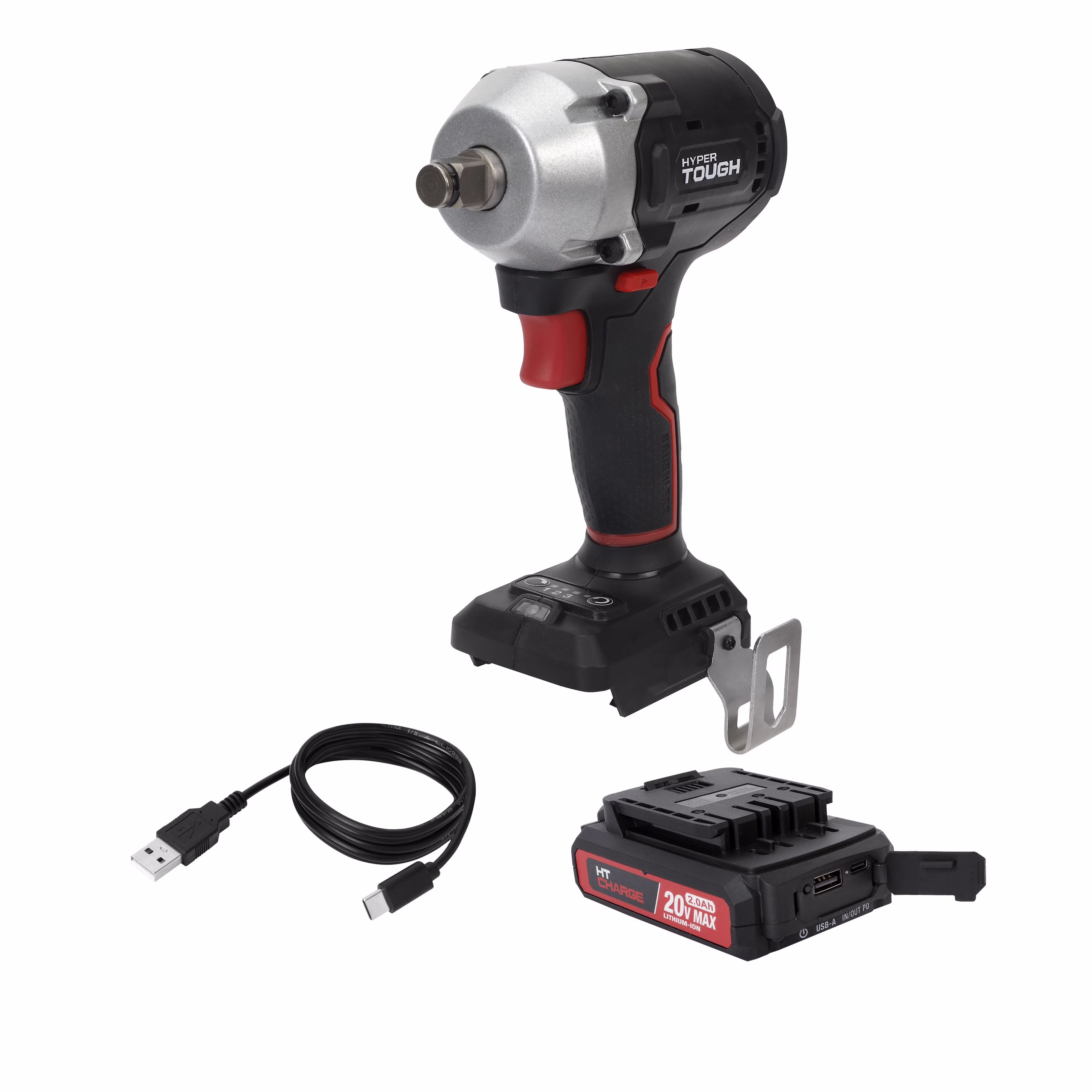 853b50544052ea0fddf19eb4a74fc58c407b48805a1900e7155373d2741f3b50 Open Box Hyper Tough 20V Brushless 1/2-inch Impact Wrench, Battery & Charging Cable