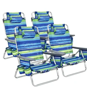 Costway 4-Pack Folding Backpack Beach Chair 5-Position Outdoor - See Details(Blue)