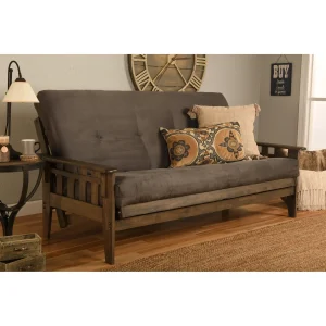 Somette Tucson Full-size Rustic Walnut Futon Set with Mattress(Suede Grey)