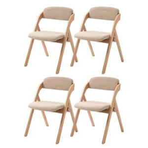 Wooden Stackable Dining Folding Chairs with Padded Seats(Set of 4)(Khaki)