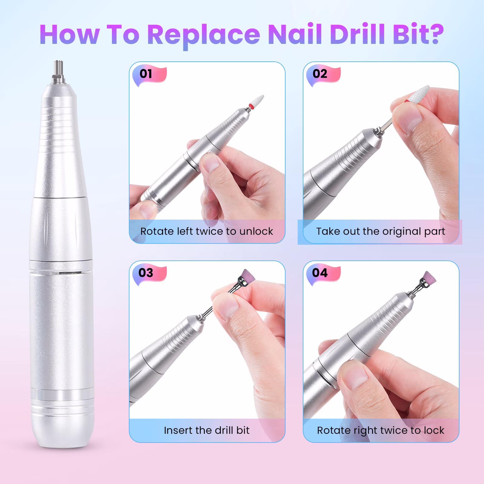 8657fc291c08bf56f38fb98a33e740dd9a90b0fdf7ce21b8f490f9dfd1f24505 FETERVIC Professional Nail Drill Kit 45000 RPM, Rechargeable Electric Nail File , Cordless E-File Machine with LCD Display & 24 Drill Bits for Acrylic, Gel Nails & Cuticle Care